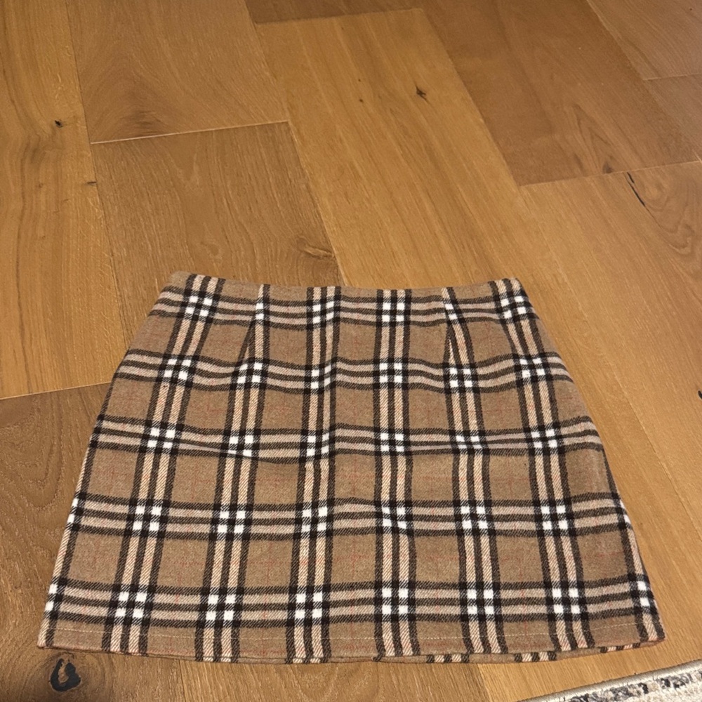 Pink Lily Tan Plaid Mini Skirt